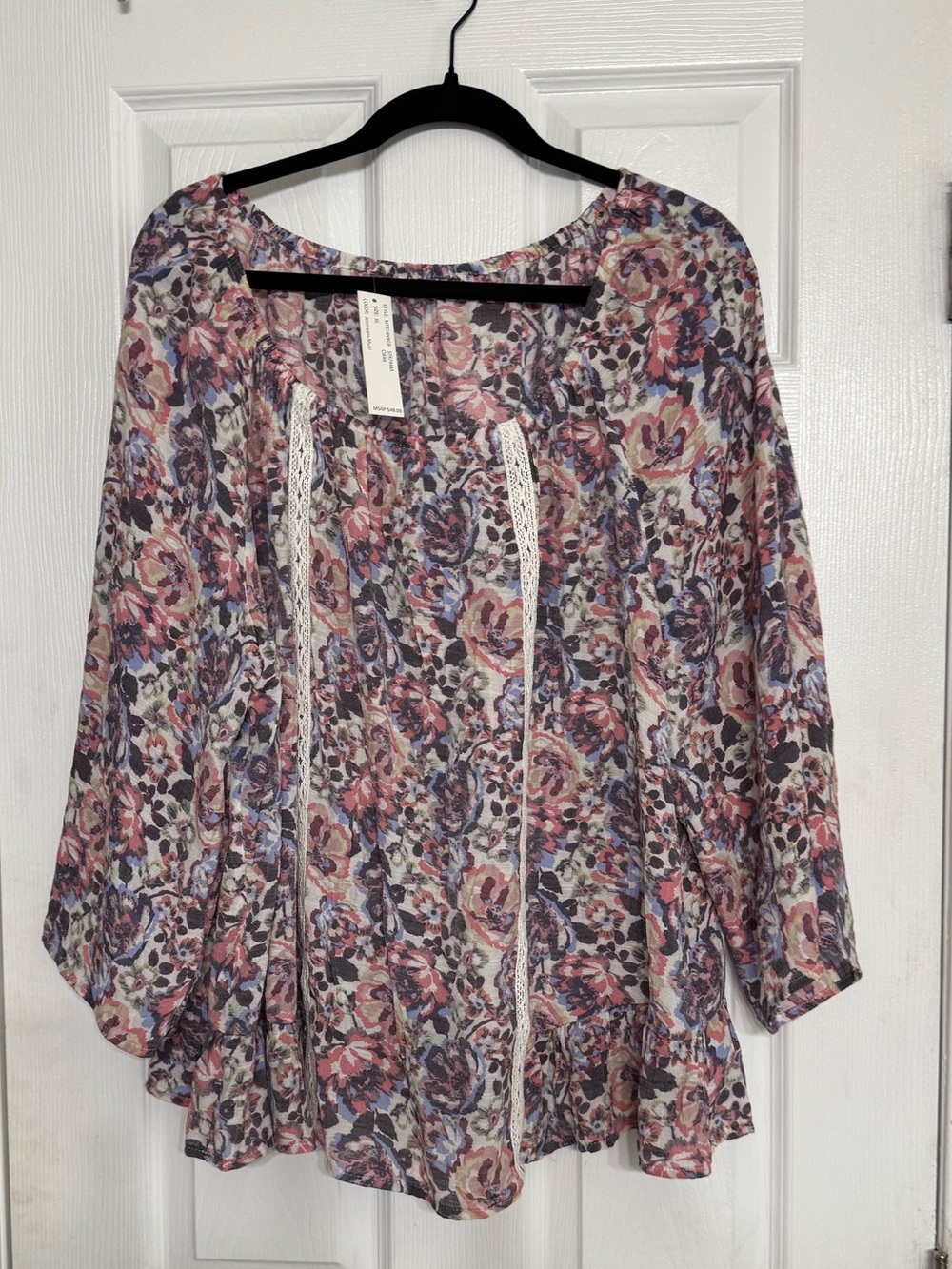 Zac & Rachel Floral Lace-Accent Blouse - Pink, Blue, Cream